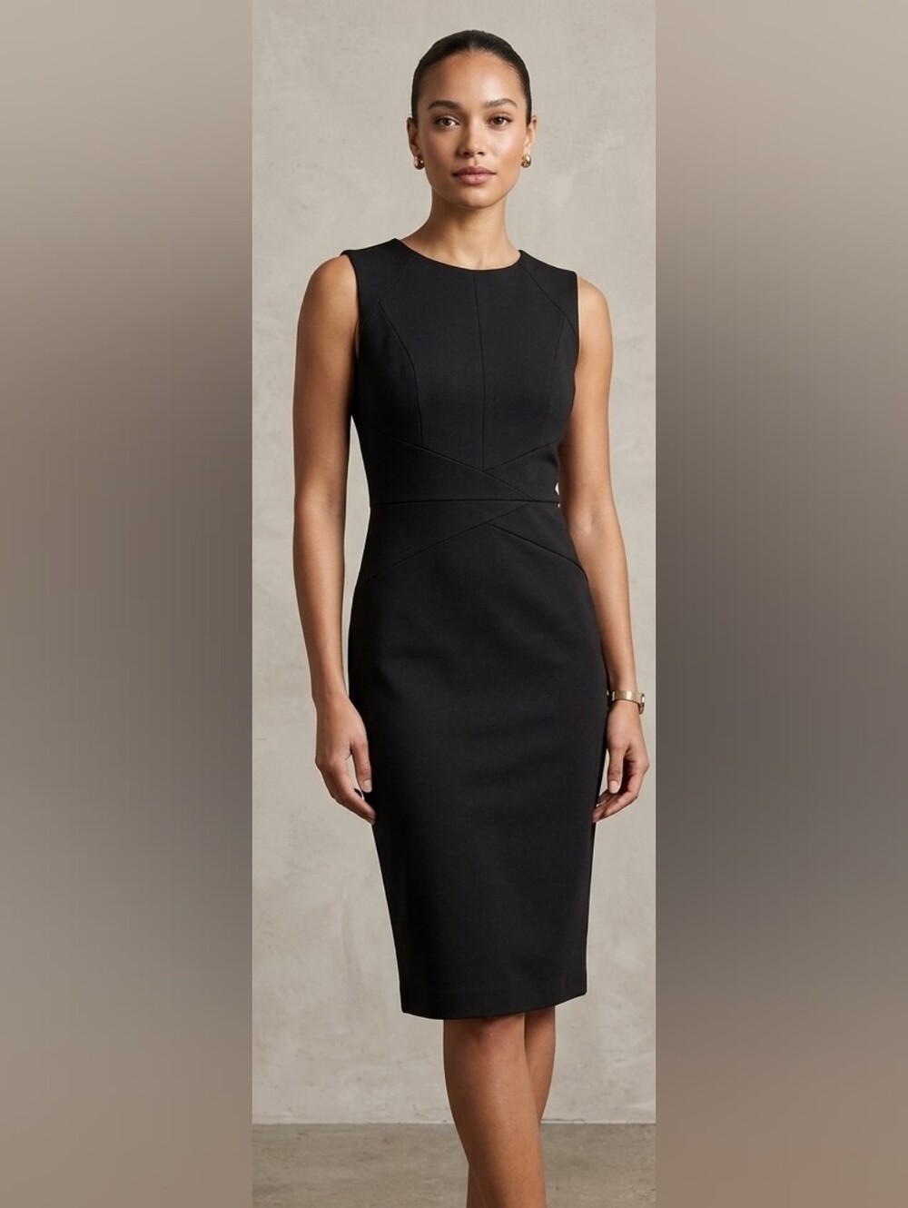 Sleeveless Black Midi Sheath Dress - Elegant Women's Workwear